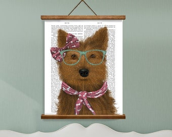 Yorkie Dog Art Print – Yorkshire Terrier with Scarf & Glasses