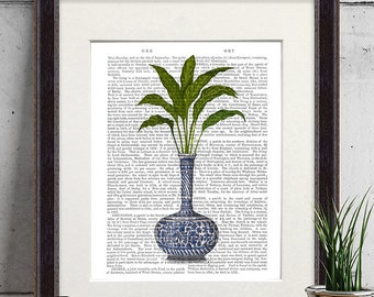 Modern chinoiserie Chinese style decor Decorative art print Dining room decor Green leaf artwork Tropical print - Chinoiserie Vase 3
