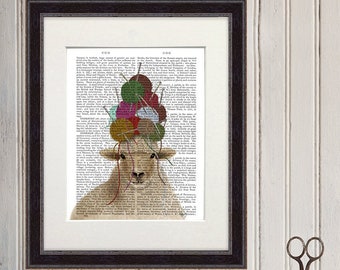 Sheep painting lamb - Sheep with wool hat portrait print - Sheep art Sheep print Sheep nursery print Farmyard animal art Funny animal print