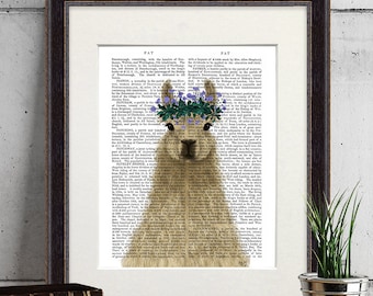 Lama Blumenkrone Kunstdruck - Boho Kinderzimmer Dekor