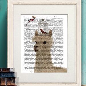 Llama wall print - Llama and birdcage - Llama poster Llama wall decor Llama artwork Kitchen wall art Bird lover gift Animal lover gift