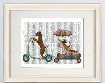 Boxer dog print - Boxer on scooter - Regalo para el amante de los boxer Decoración del perro Box Boxer owner gift Impresiones de perros en lienzo Decoración artística de la pared del perro Póster para perros