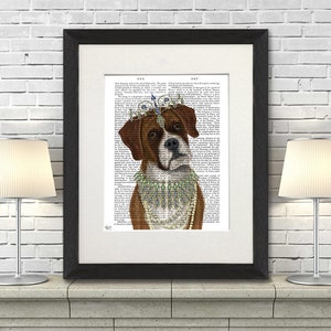 Dog gifts for women -  Boxer and tiara portrait - Boxer dog art Gift for boxer lover Box dog Pet lover gift Art prints of dog Dog wall art