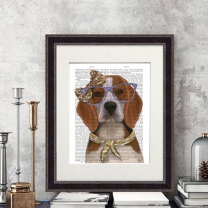 Beagle lover gift - Beagle with glasses and scarf - Beagle dog print Beagle poster Dog gift for her Dog mom Painting of dog Cute dog gift