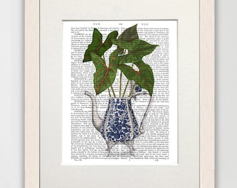 Oriental art print Kitchen wall art Blue and white teapot ginger jar Asian style decor Tropical plant art Green leaf - Chinoiserie Vase 4