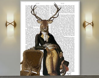 Deer Print Deer & Chair Deer Illustration - deer in suit elegant deer print gift for husband gifts for boyfriend Groomsman gift man cave art