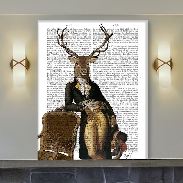 Deer Print Deer & Chair Deer Illustration - deer in suit elegant deer print gift for husband gifts for boyfriend Groomsman gift man cave art
