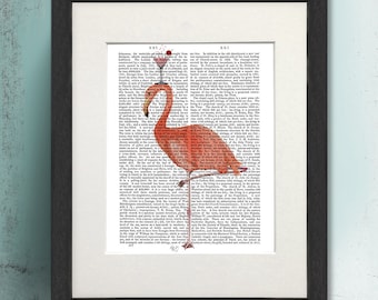 Flamingo Cocktail Art Print – Vintage Book Page Illustration