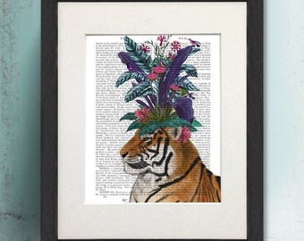 Tiger wall art - Tiger hothouse 2 - Tiger print Tiger illustration Tiger artwork Tropical room print Jungle animal gift Tropical leaf print