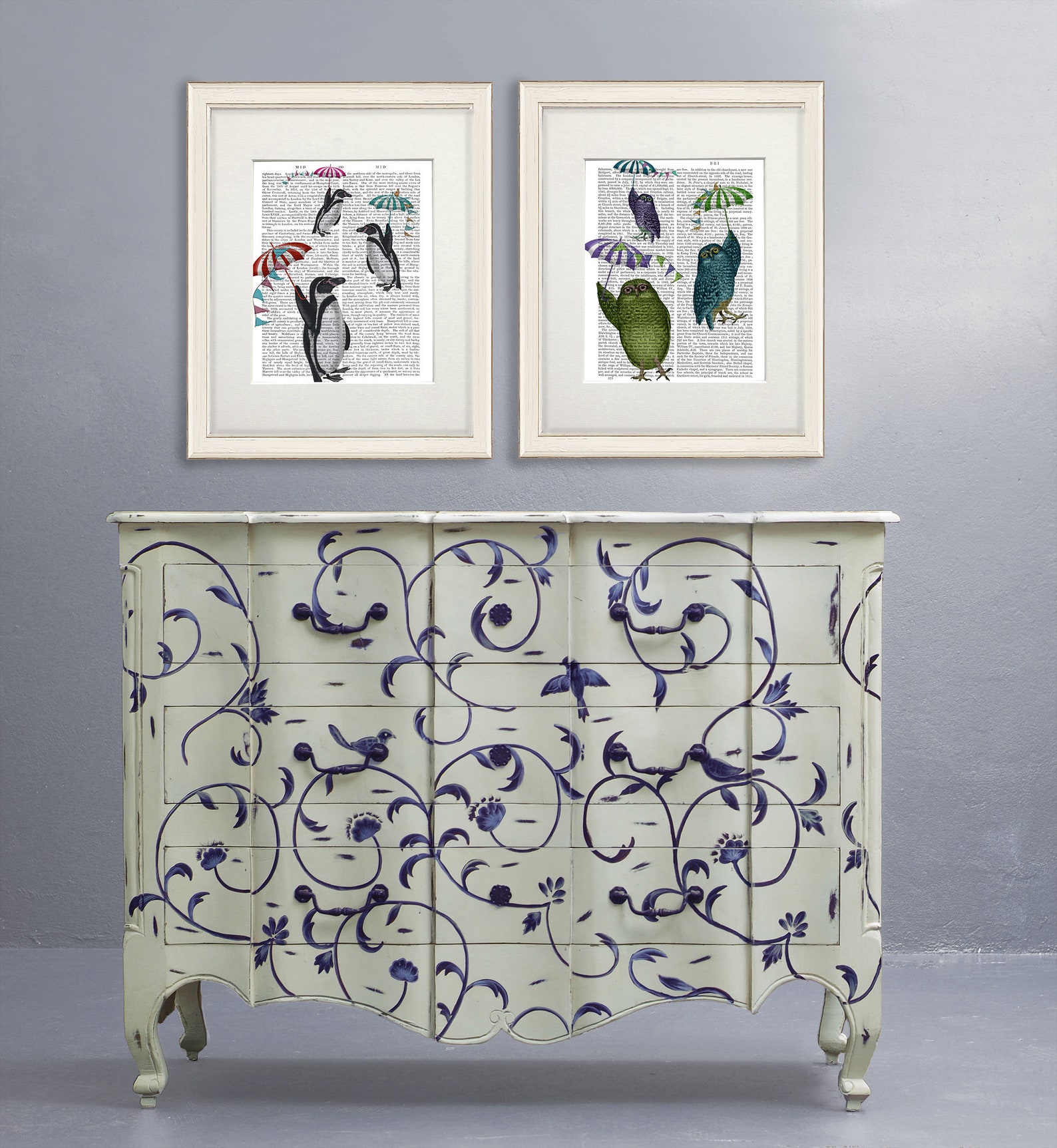 Set of 2 Umbrella Dictionary Prints Penguin Picture Owl Etsy UK