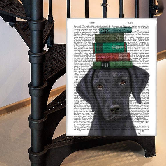 Book Nerd Gift Black Labrador With Books Literacy Artwork Funny Dog Retriever Print Office Decor Ideas Study Room Wall Art Book Worm