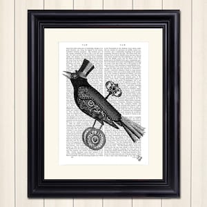 Steampunk Crow Art Print, wall art wall decor upcycled recycled dictionary book page, Rook Raven Steampunk Bird Top Hat