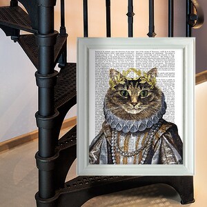 Funny Cat poster - Cat Queen - cat decor cat illustration cat picture gift for cat lover tabby cat print funny cat art cat portrait cat gift