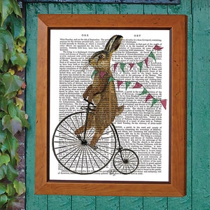 Rabbit Nursery Print - Rabbit On Penny Farthing - Baby room decor Woodland Nursery décor Woodland Critter Art Cute animal art for kids rooms