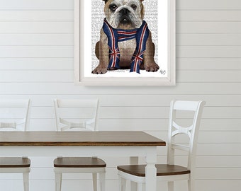 English Bulldog Union Jack Scarf Art Print – British Bulldog Lover Gift