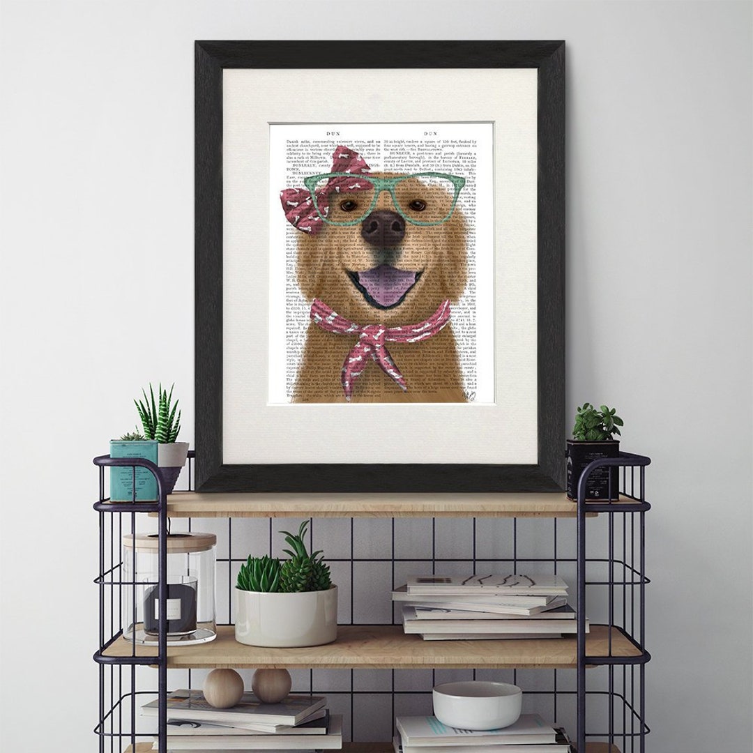 Retriever Gold Dog Golden Retriever Glasses and Scarf Retriever Dog Gift Golden Dog Print Pet