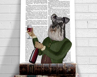 Wine art print - Miniature Schnauzer Print Wine Snob - Schnauzer art print gifts for men wine lover gift Funny kitchen art gift for cook