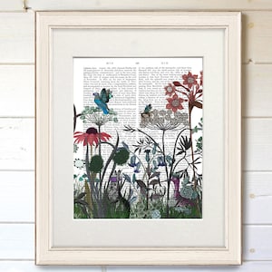 Lapin art Fleur jardin décoration murale Pays thème chambre imprimé floral papillons lapin cadeau ferme art Page de livre - Fleur sauvage lapin image 9