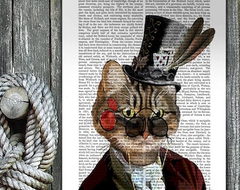 tabby cat wall art Steampunk Cat Print Phileas Feline - cat gift for cat lover cat poster cat wall decor cat print, tabby cat illustration