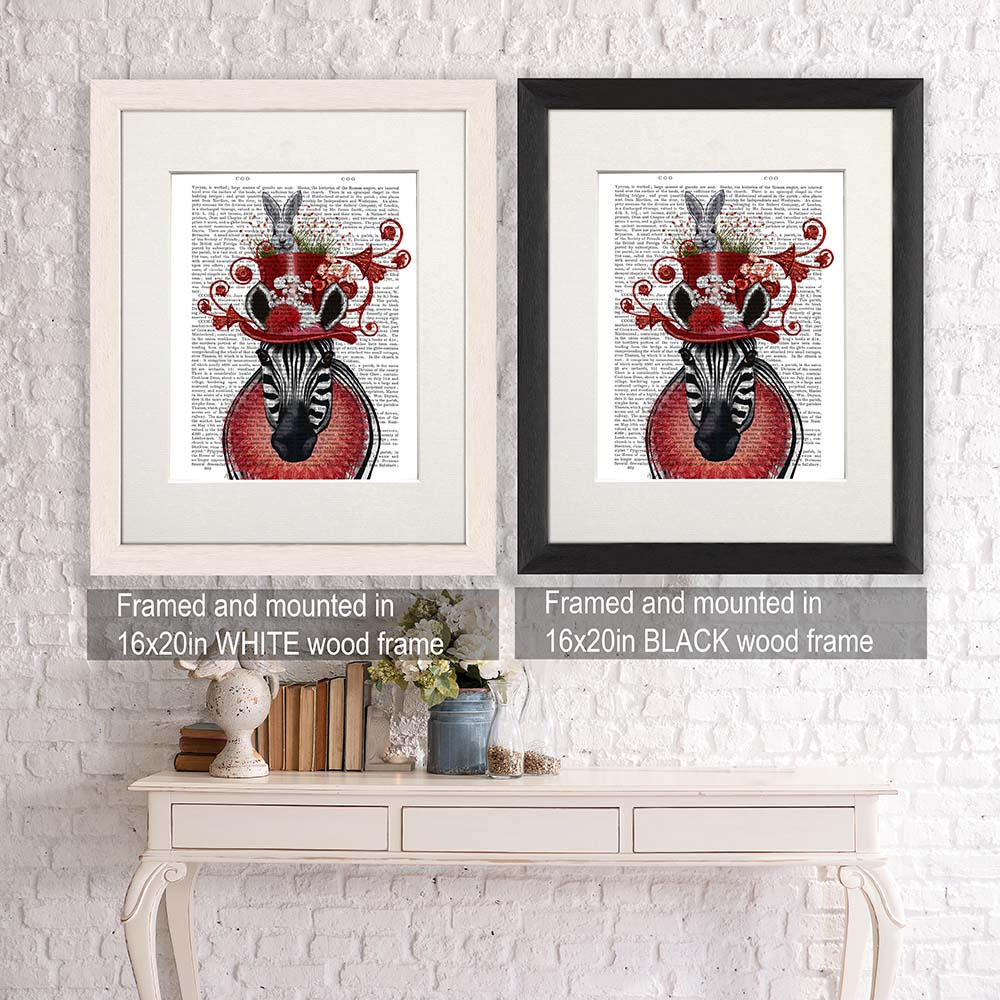 Fabulous Art アニマル・マスターズ Zebra Art Bunny Hat - Whimsical Animal Art Red and Black Art