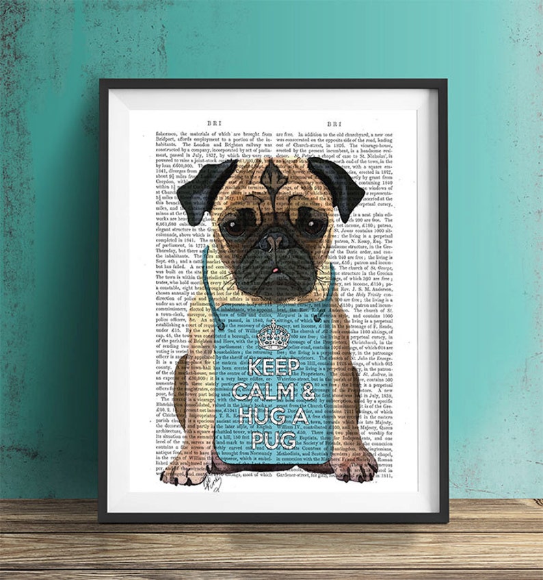 Pug Print - Hug a Pug - pug gift pug picture pug art pug poster Art Print Animal Painting pug illustration gift for pug lover pug owner dog 