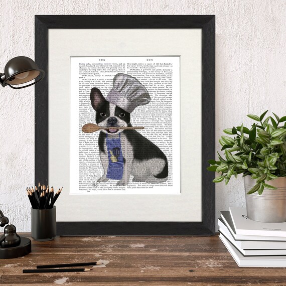 French bulldog gift, Frenchie lover gift, Frenchie dog art, Bulldog picture, Funny dog art, Kitchen wall art, Chef art print, framed prints