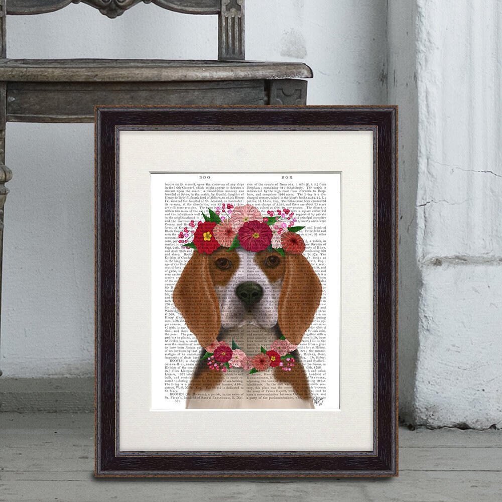 Dog gift Beagle - Beagle flower headdress- Beagle art Beagle dog print Dog gift for girlfriend Dog mom Female dog art Puppy dog illustration