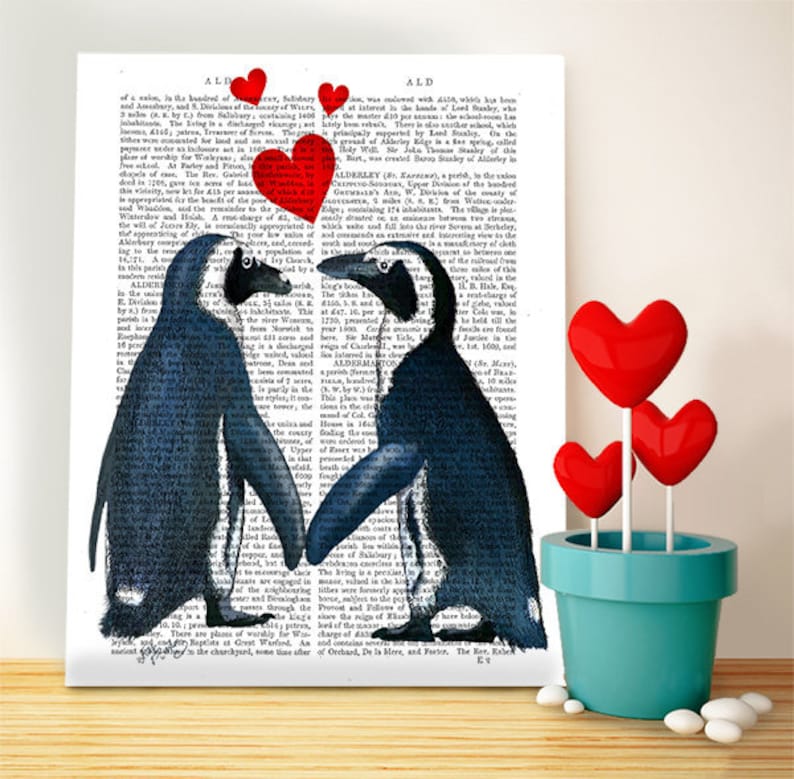 Penguins in love Penguin art print penguin gift for valentine gift for lovers romantic gift for girlfriend Valentines gift for her wife image 1