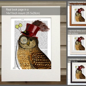 Owl with Top Hat, Wall Art Art Print Giclee Print Acrylic Painting Illustration Steampunk Owl wall art wall decor Wall Hanging image 2