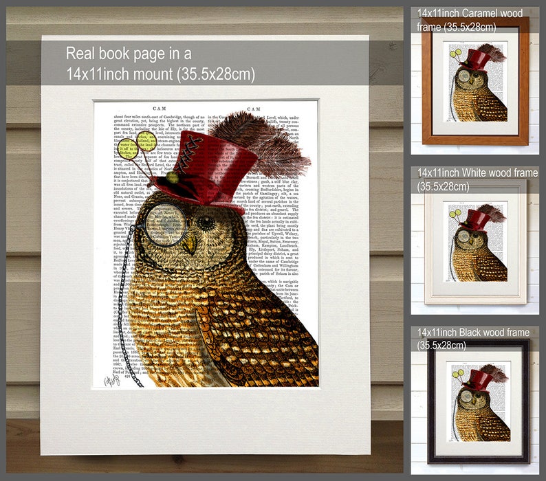 Owl with Top Hat, Wall Art Art Print Giclee Print Acrylic Painting Illustration Steampunk Owl wall art wall decor Wall Hanging image 2