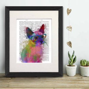 Cat gift - Cat 2 in blue glasses - Funny cat Cat art Cat gift ideas Gift for cat lover Cat art illustration Cat wall art canvas Cat poster