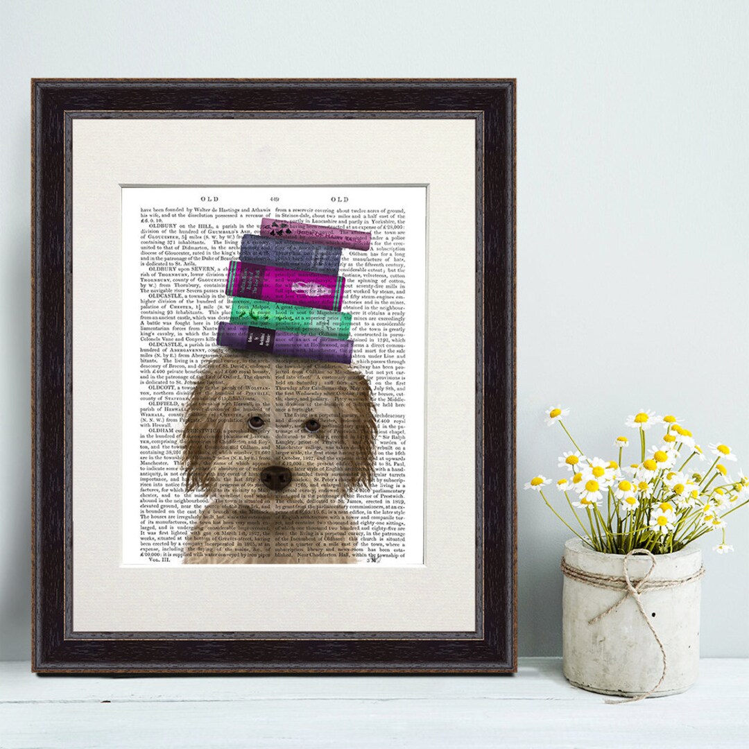 Doodle Dog Print - Labradoodle Cream With Books - Labradoodle Art ...