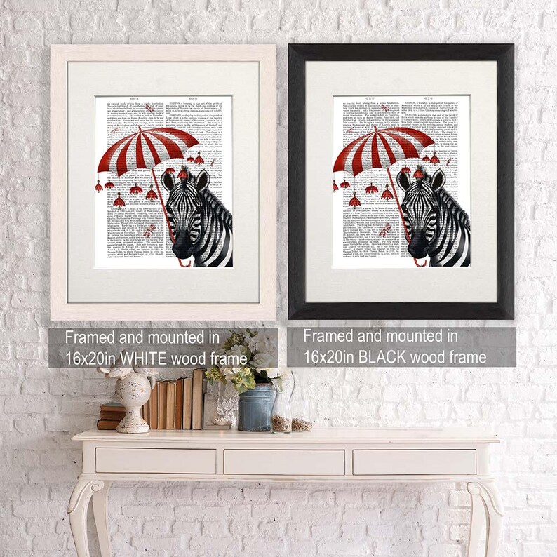 Zebra Print Umbrella Sideways Zebra art zebra wall art zebra painting Cute animal art for kids rooms circus art print circus wall décor image 3