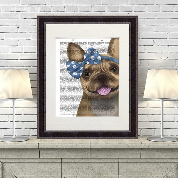 Französische Bulldogge Kunst Französische Bulldogge und blaue Schleife  Frenchie Französische Bulldogge Dekor Frenchie Hund Bulldogge Kunst  Bulldogge Liebhaber Geschenk Lustige Bulldogge