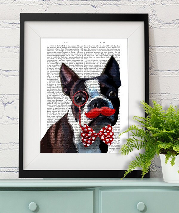 Society6 ケース Boston Terrier by Anne Was Here Boston Terrier Print, Red Mustache Wall Art Gift for Geek