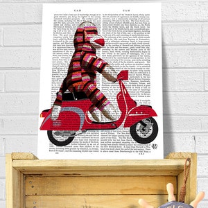 Sock Monkey on Moped - sock monkey wall art sock monkey wall décor Sock monkey room art for kids room Sock Monkey print kids room décor