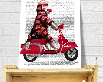 Sock Monkey on Moped - sock monkey wall art sock monkey wall décor Sock monkey room art for kids room Sock Monkey print kids room décor