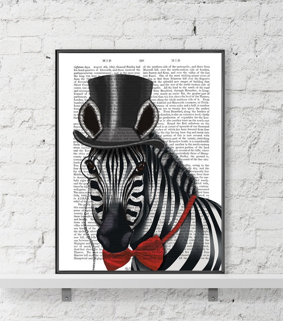 Zebra Top Hat Print – Whimsical Animal Wall Art - Etsy