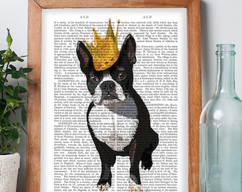 Boston Terrier Print Dog king Boston terrier art boston terrier poster boston terrier gift nursery dog print dog gift idea dog lover dog art