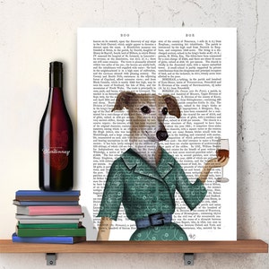 Wydruk artystyczny z chartem - Wine Snob Wydruk z chartem Ilustracja charta prezent dla miłośnika chartów Fantazyjna sztuka z psem zabawna dekoracja ścienna do domu