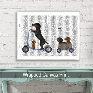 Doxie lover gift - Dachshund on scooter - Doxie dog art Dachshund print Dog canvas art Cute puppy wall art Dog mommy gift Prints of dog image 4