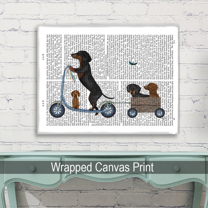 Doxie lover gift - Dachshund on scooter - Doxie dog art Dachshund print Dog canvas art Cute puppy wall art Dog mommy gift Prints of dog image 4