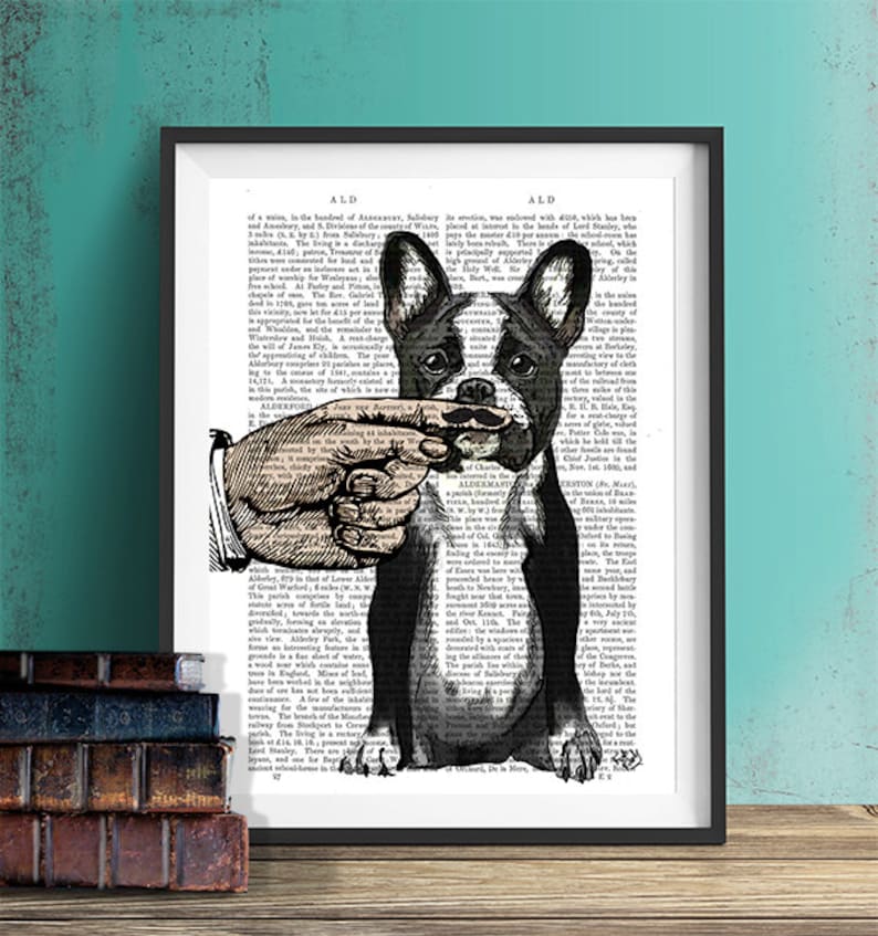 Funny dog art French Bulldog Finger Mustache art mustache baby geek gift for man geek fathers day geekery print Gifts for Men frenchie art immagine 1