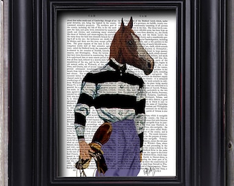 Horse Racing Jockey Portrait Art Print, Giclee Illustration