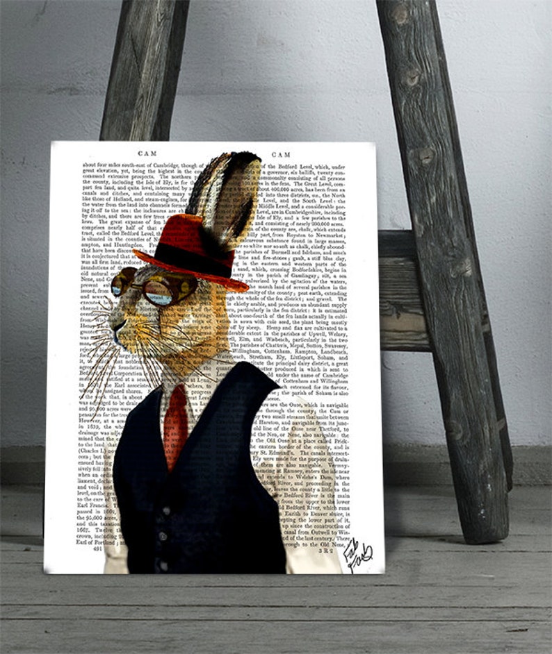 Hare print Hare In Waistcoat & Hat Steampunk animal hare art print rabbit print unusual wall art unique wall art nerdy artwork geek gift image 1