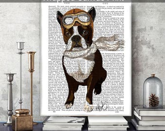 ボストンテリアの飛行犬アートプリント - 飛行エースのイラスト - Etsy