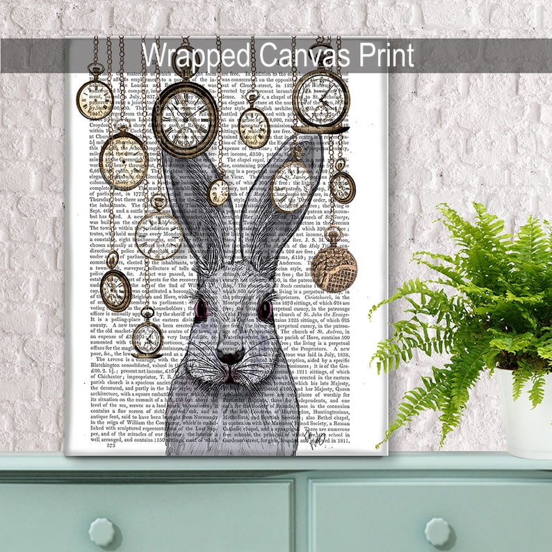 Alice in Wonderland Print Alice in wonderland decor White rabbit print rabbit gift wall art home decor rabbit time digital print illustation image 4