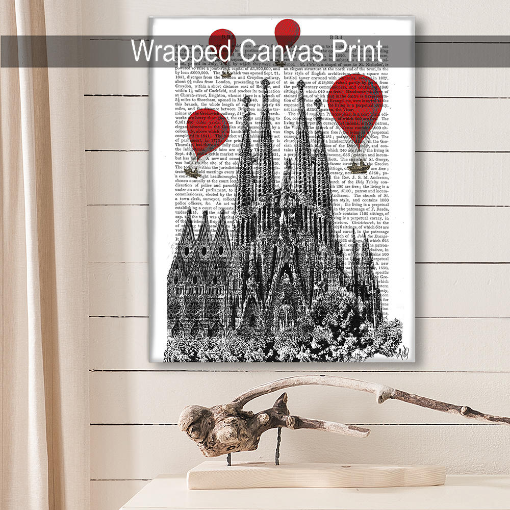 Sagrada Familia Barcelona Print Red Hot Air Balloons - Etsy UK
