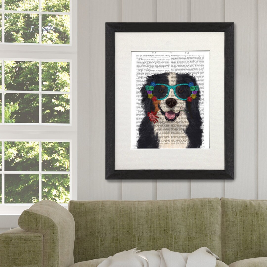 Bernese Mountain Dog Bernese Flower Glasses Bernese Dog Art - Main Image