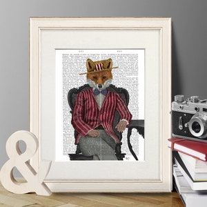 Fox animal wall art - Fox 1920&#39;s gentleman - Fox decor Woodland fox art Fox wall art print Fox decorations Watercolor fox print Fox artwork